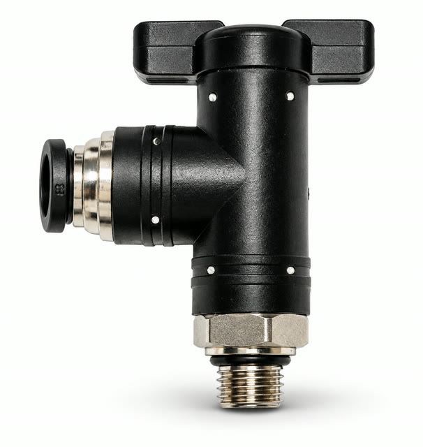 Combo valve, push-to-connect air valve with manual T-handle
